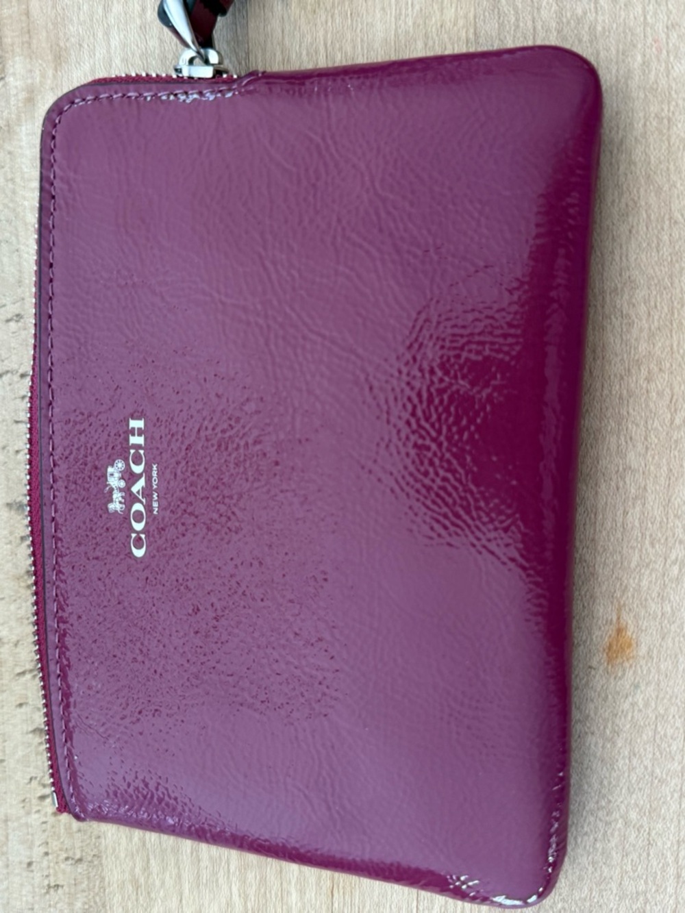 Coach Glossy Patent Zip Wallet in Berry